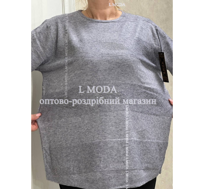 Жіноча кофта трикотажна з стразами сіра