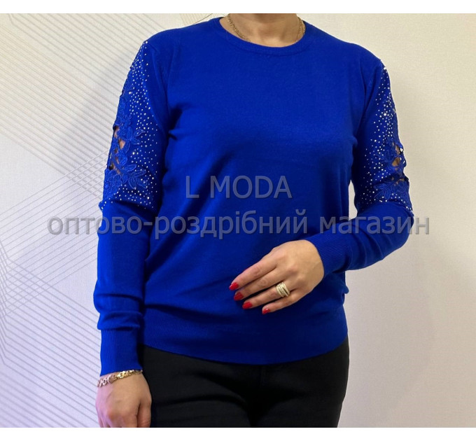 Кофта з ажурним рукавом кольору електрик 52