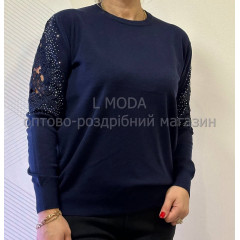 Кофта з ажурним рукавом синя 50